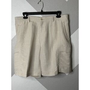 Cubavera Men's Tan Linen Blend Shorts Size 38 10" Inseam Casual Bermuda